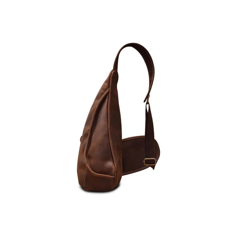 Simple&nature Handmade Genuine Leather Cow Leather Biker Bag Sling Large Size Men's Dark Brown-2