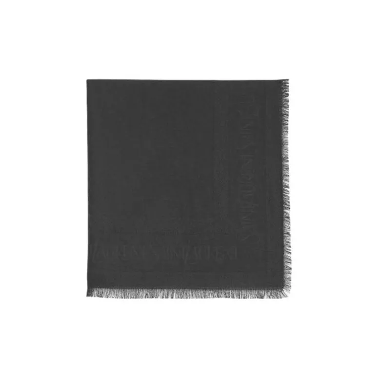 SAINT LAURENT Logo Detailed Frayed Edge Scarf-1