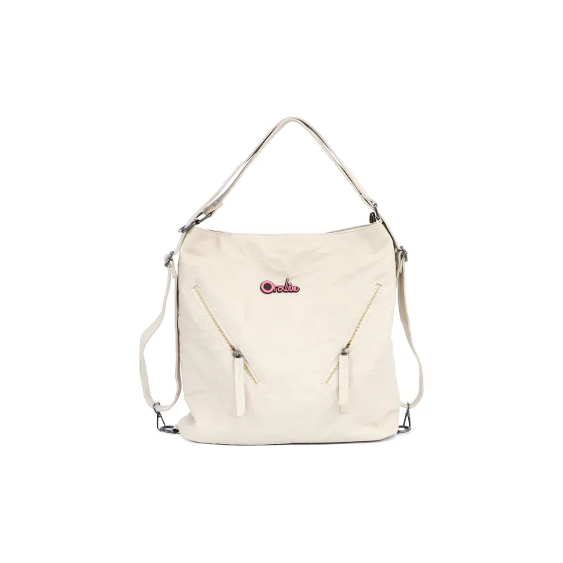 OTA PU Backpack Medium Size Unisex Black White-0