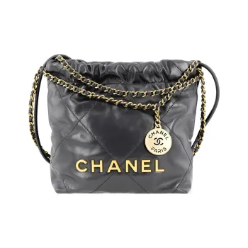 CHANEL 22Bag Shiny Calfskin Bucket Bags Shoulder Bag Crossbody Bag Mini Women's Gray