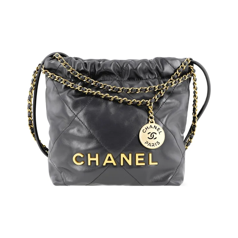 CHANEL 22Bag Bright Calfskin Bucket Bag, Shoulder Bag, Crossbody Bag Mini Women's Gray-0