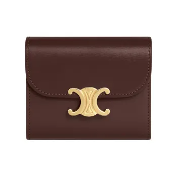 CELINE Triomphe Shiny Calfskin Wallet Small Size Women's Chestnut