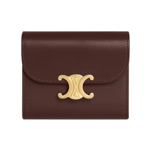 CELINE Triomphe Shiny Calfskin Wallet Small Size Women's Chestnut