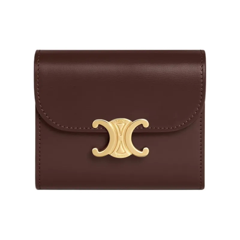 CELINE Triomphe Shiny Calfskin Wallet Small Size Women's Chestnut-0