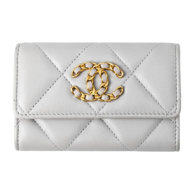 CHANEL Lambskin Card Sleeve Card Holder Women's Gray-0