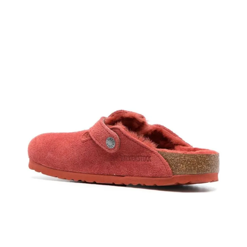 Birkenstock Boston Shearling Suede Leather Narrow Fit 'Sienna Red' Women's-2