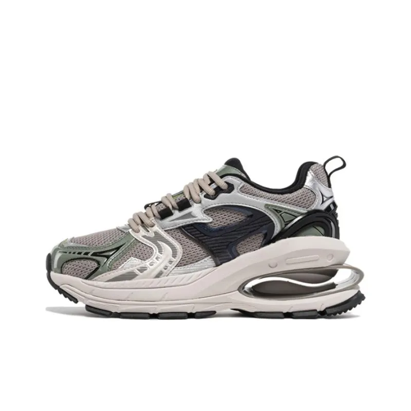 LiNing Project* Cushioning Wear Resistant Low Top Chunky Sneakers Women's Gray Black-0