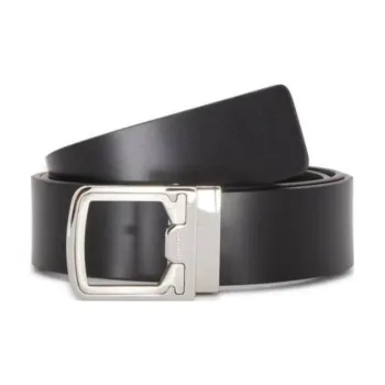 FERRAGAMO Silver Smooth Buckle Leather Belts Men's Black
