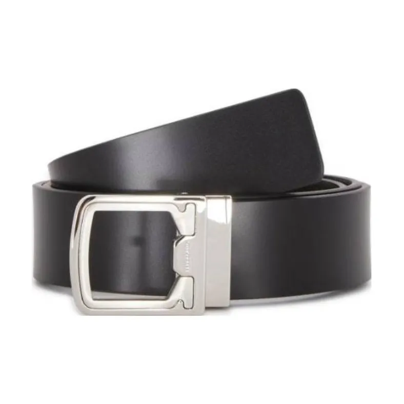FERRAGAMO Silver Smooth Buckle Leather Belts Men's Black-0