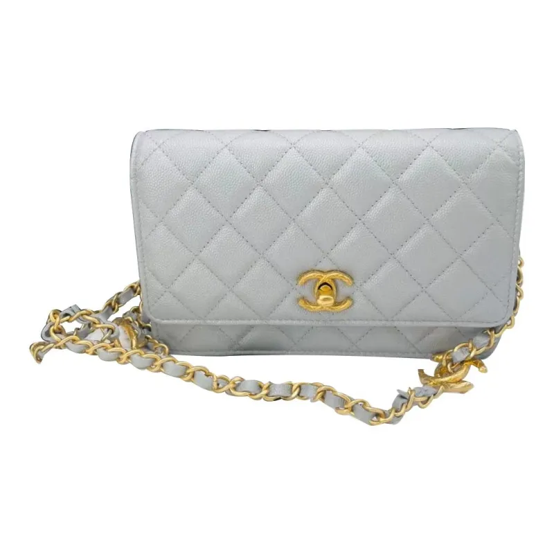 CHANEL WOC Caviar Cow Leather Shoulder Bag, Crossbody Bag Women's Gray-0