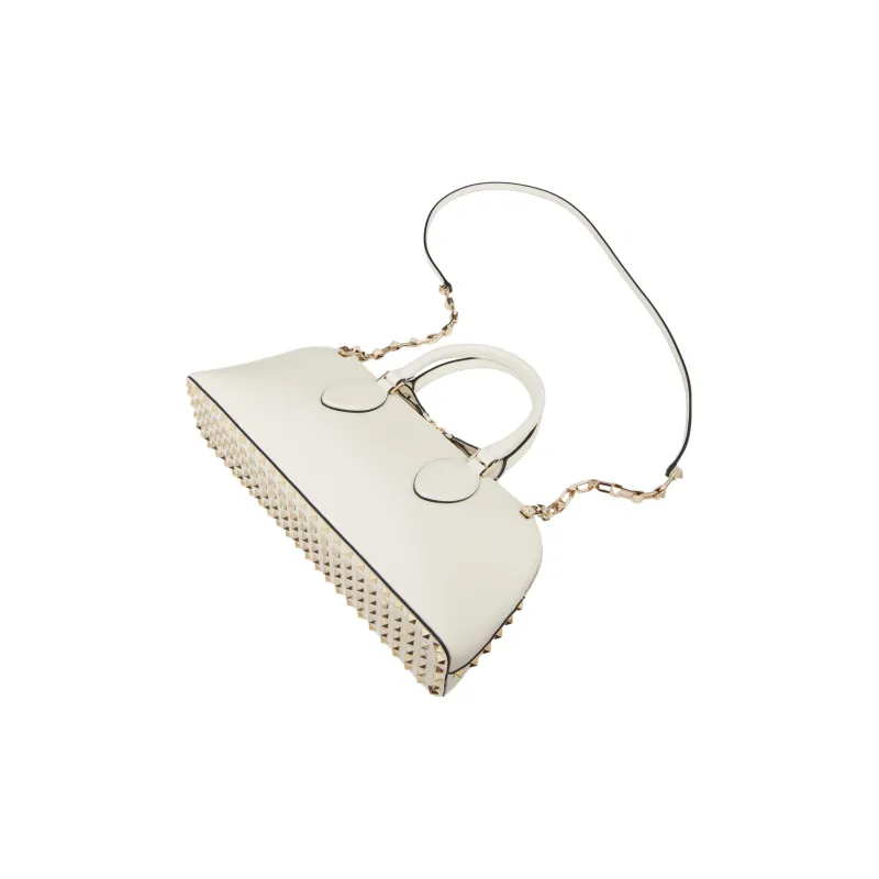 Valentino ROCKSTUD Calfskin One Shoulder Handbags Women's Ivory-4