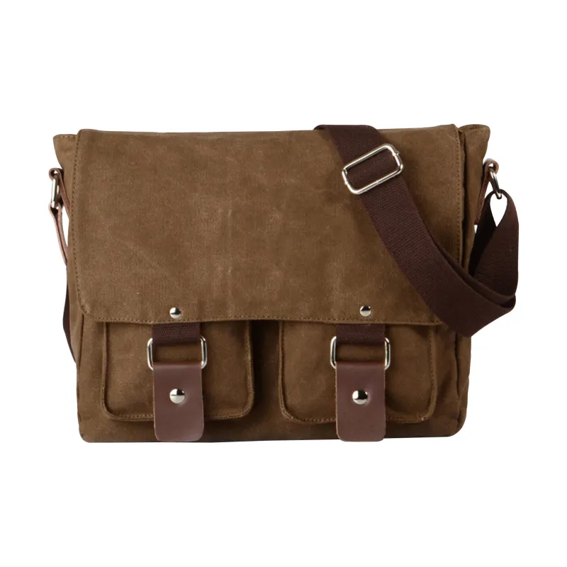 Slazenger Cow Leather Canvas Messenger Bag Canvas Bag Camera Bag Crossbody Bag Unisex Black/Coffee/Army Green-4