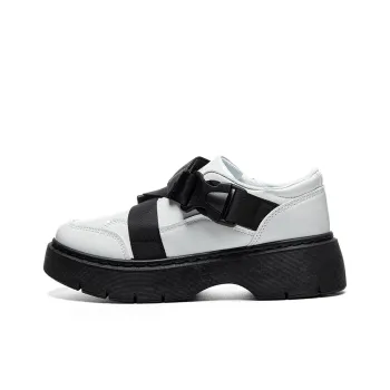 Warrior British Style Small Leather Shoes Chunky Heel Mary Jane Shoes Women's White Black