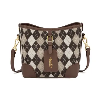 MashaLanti Canvas With Synthetic Leather Bucket Bag Canvas Bag Crossbody Bag Small Size Women's Coffee