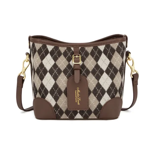 MashaLanti Canvas With Synthetic Leather Bucket Bag Canvas Bag Crossbody Bag Small Size Women's Coffee