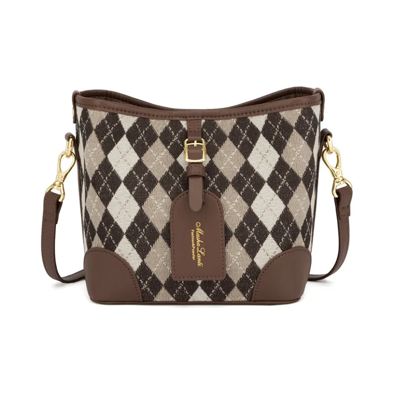 MashaLanti Canvas With Synthetic Leather Bucket Bag Canvas Bag Crossbody Bag Small Size Women's Coffee-0