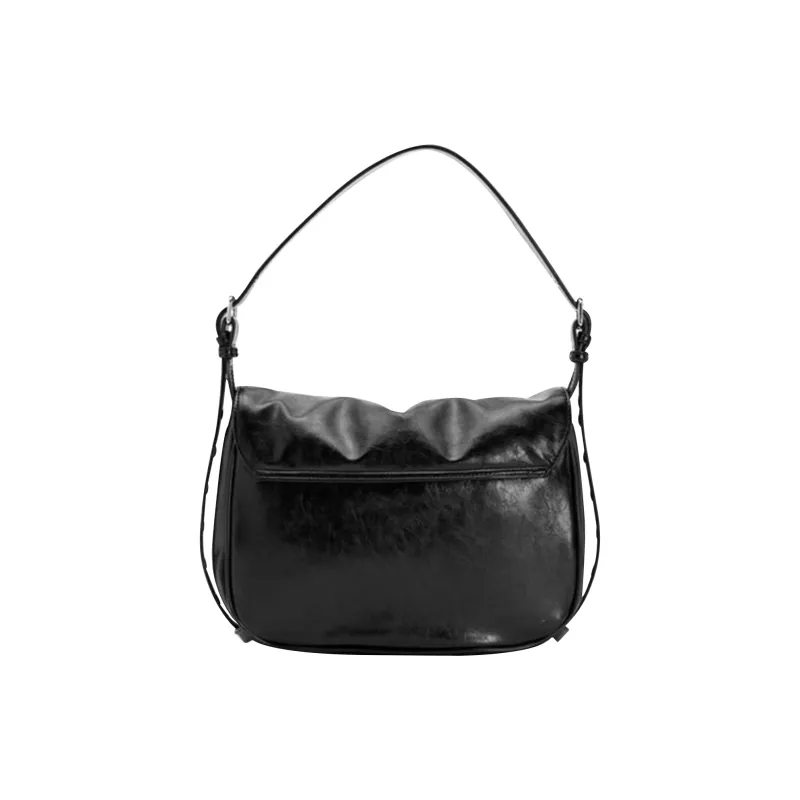 UNITE STAR PU Waxed Leather Messenger Bag Crossbody Handbag Shoulder Bag Medium Size Women's Black-1