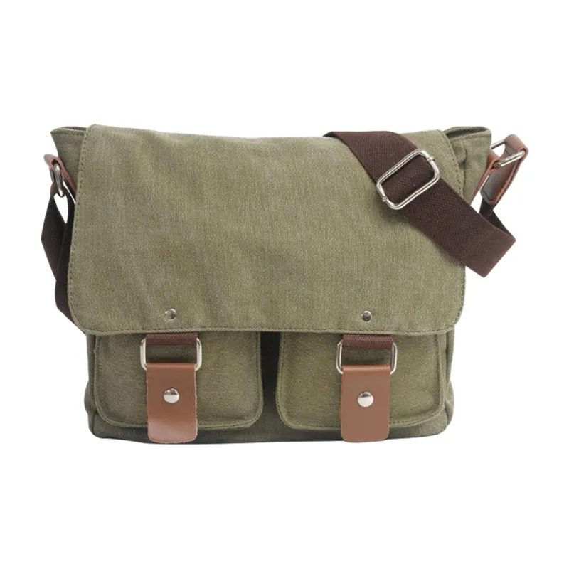 Slazenger Cow Leather Canvas Messenger Bag Canvas Bag Camera Bag Crossbody Bag Unisex Black/Coffee/Army Green-8