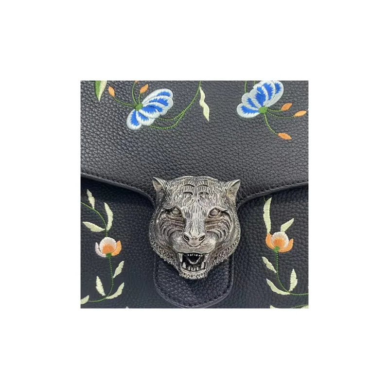 GUCCI Dionysus Leather Flap Messenger Bag Shoulder Bag Crossbody Bag Large Size Women's Black-12
