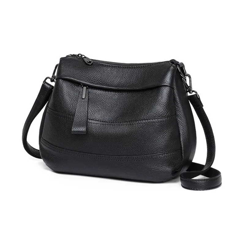VINEY Cow Leather Shoulder Bag Crossbody Bag Mom Bag Large Size Women's Black-4