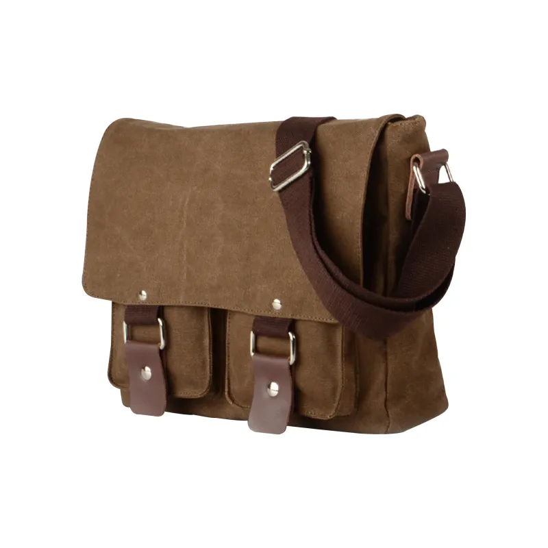 Slazenger Cow Leather Canvas Messenger Bag Canvas Bag Camera Bag Crossbody Bag Unisex Black/Coffee/Army Green-5