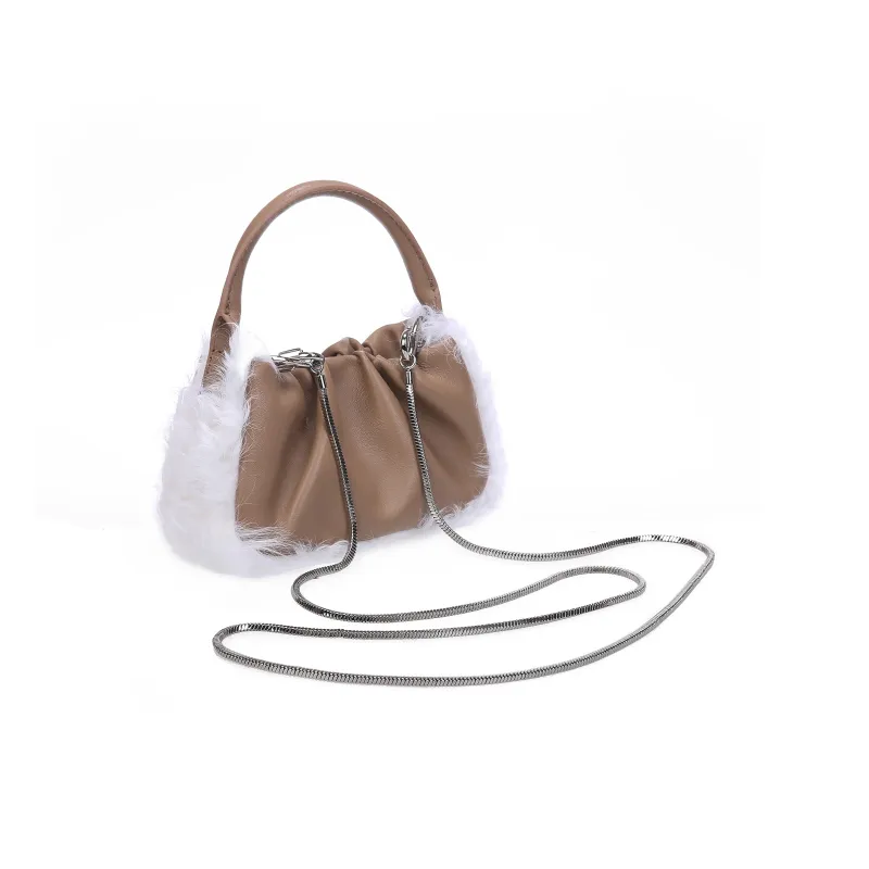 QULU Sheepskin Shoulder Bag Crossbody Bag Handbag Mini Women's White-42