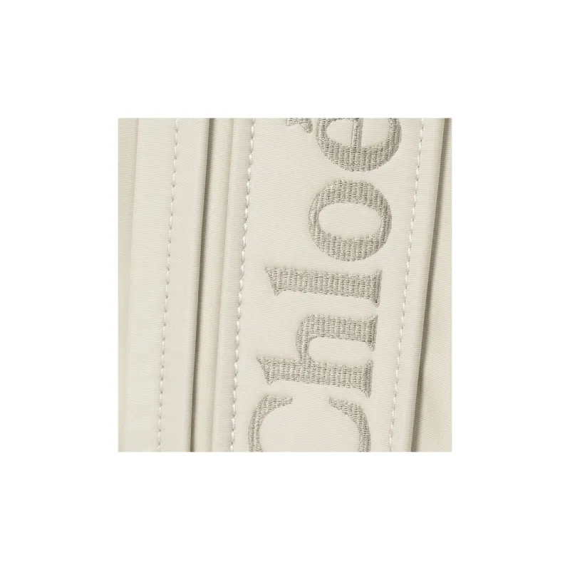 Chloe Woody Recycled Nylon Tote Bag, Shopping Bag, Shoulder Bag, Handbag Medium Size Women's Ivory Gray-3