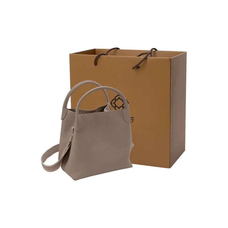 VENOF Cow Leather Bucket Bag, Crossbody Handbag Large Size Women's Haier Gray/Pastoral White-2