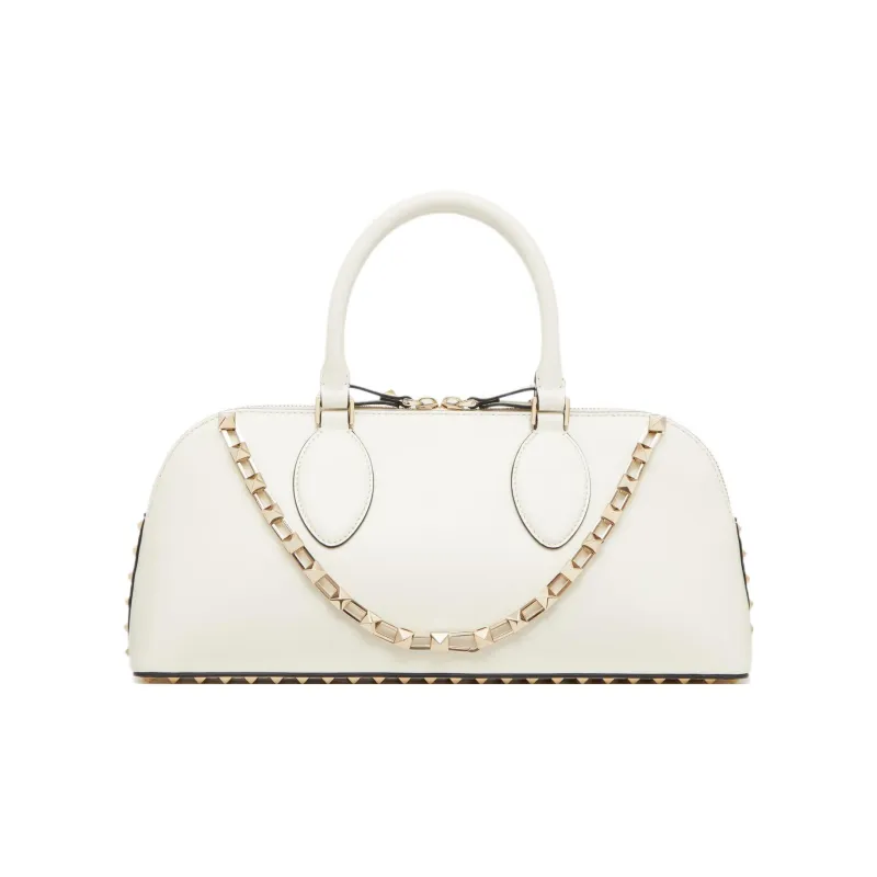 Valentino ROCKSTUD Calfskin One Shoulder Handbags Women's Ivory-3