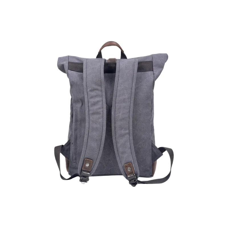 Slazenger Canvas With Top Grain Cow Leather Backpack Large Size Unisex Coffee/Dark Gray/Military Green-6