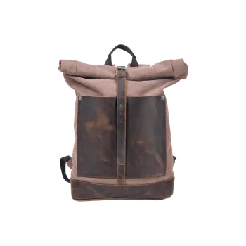 Slazenger Canvas With Top Grain Cow Leather Backpack Large Size Unisex Coffee/Dark Gray/Military Green