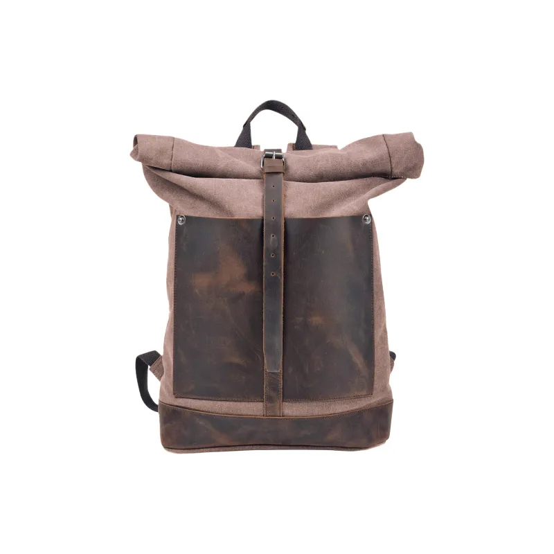 Slazenger Canvas With Top Grain Cow Leather Backpack Large Size Unisex Coffee/Dark Gray/Military Green-0