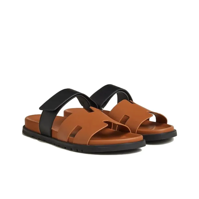 HERMES Slide Slippers Men's Brown-2