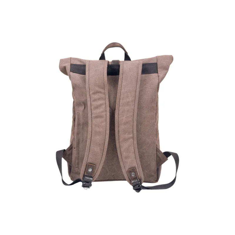 Slazenger Canvas With Top Grain Cow Leather Backpack Large Size Unisex Coffee/Dark Gray/Military Green-2