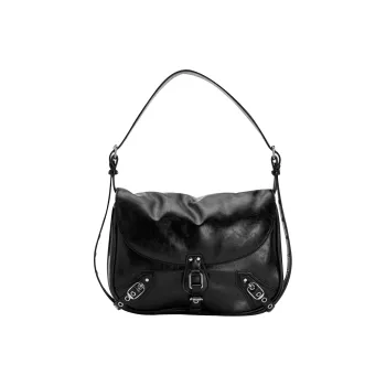 UNITE STAR PU Waxed Leather Messenger Bag Crossbody Handbag Shoulder Bag Medium Size Women's Black