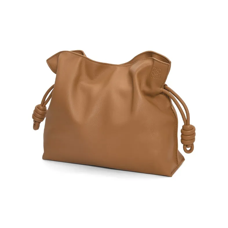 LOEWE Flamenco Napa Calf Leather One Shoulder Clutch Tubas Women's Brown-1