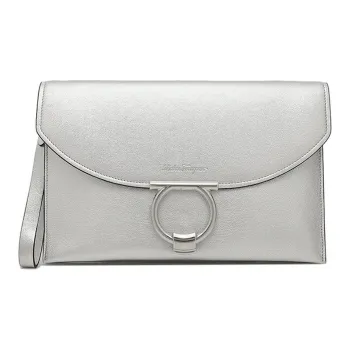 FERRAGAMO Leather Clutch Regular Women's Silver