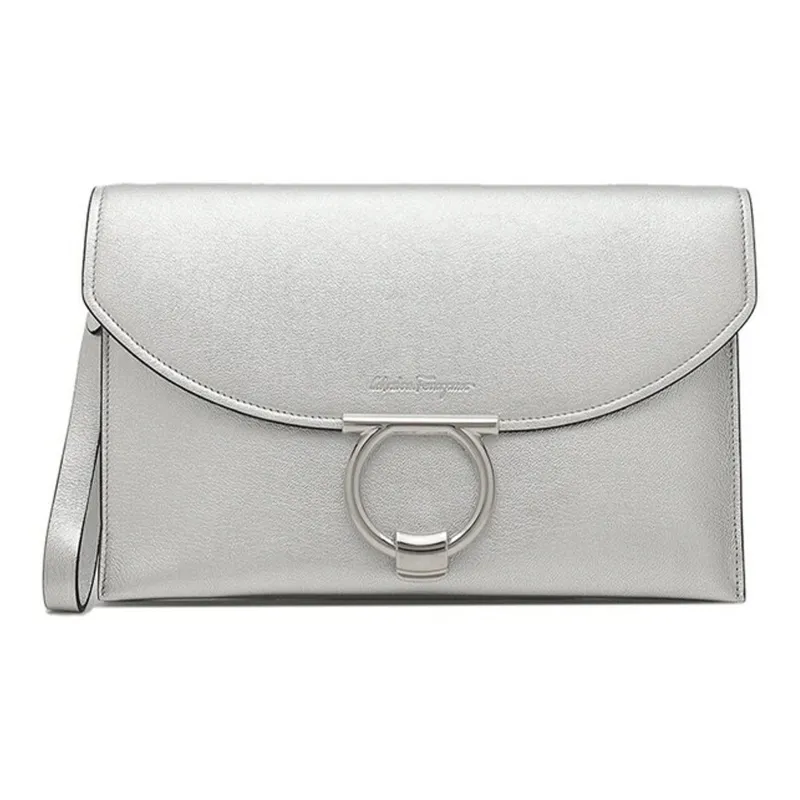FERRAGAMO Leather Clutch Regular Women's Silver-0
