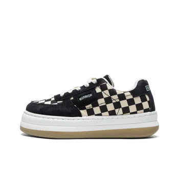 Warrior Checkerboard White Sneakers Lightweight Low Top Canvas Shoes Women's Beige Black