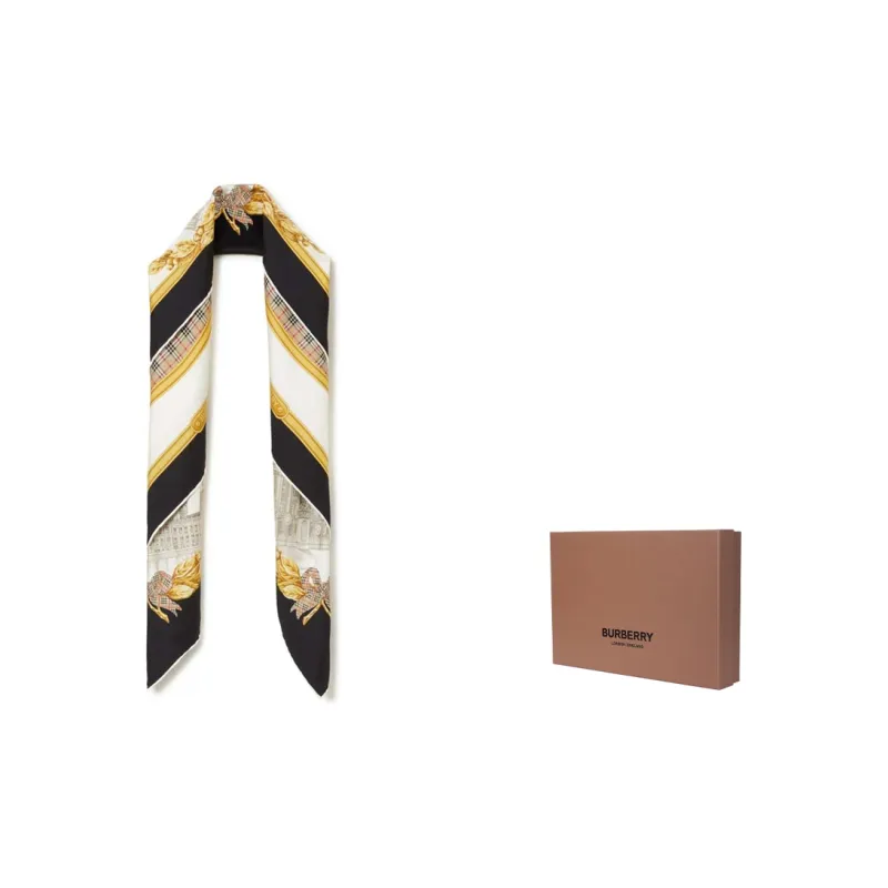 Burberry Silk Scarves Women's Beige/Yellow/Black-2
