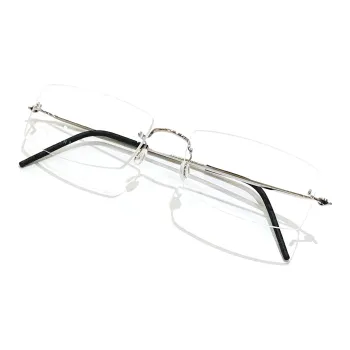 LINDBERG 18K White Gold Rectangular Eyeglass Frames Unisex Silver