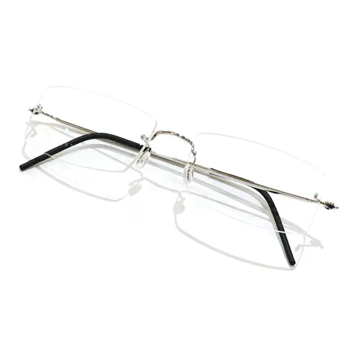LINDBERG 18K White Gold Rectangular Eyeglass Frames Unisex Silver