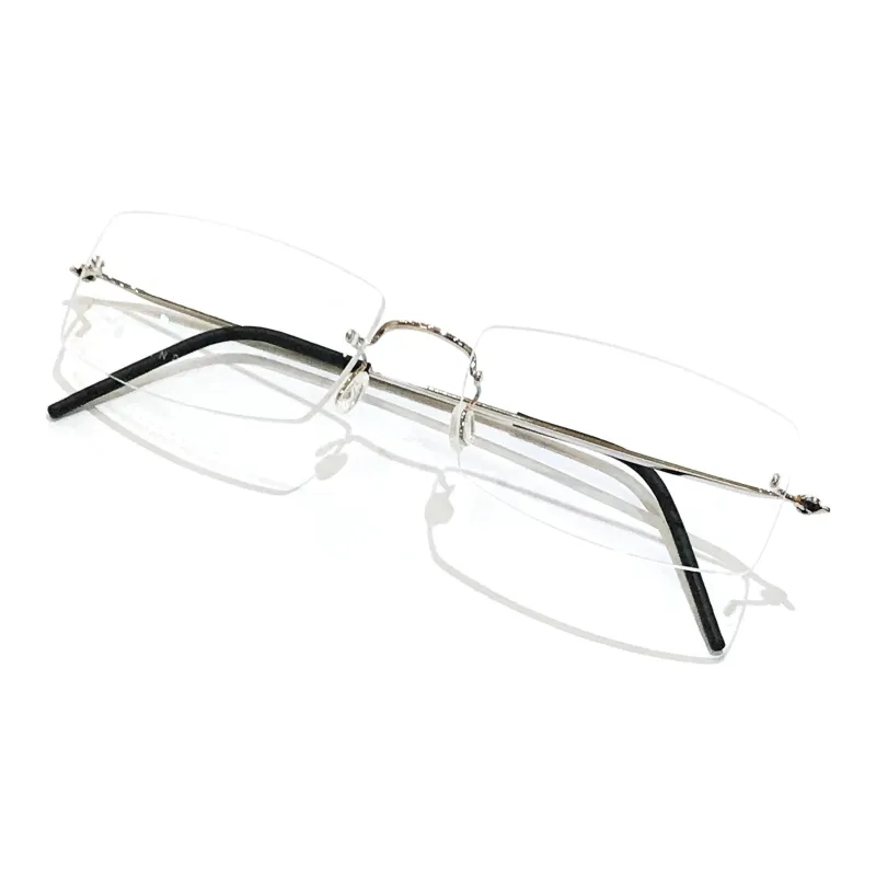 LINDBERG 18K White Gold Rectangular Eyeglass Frames Unisex Silver-0