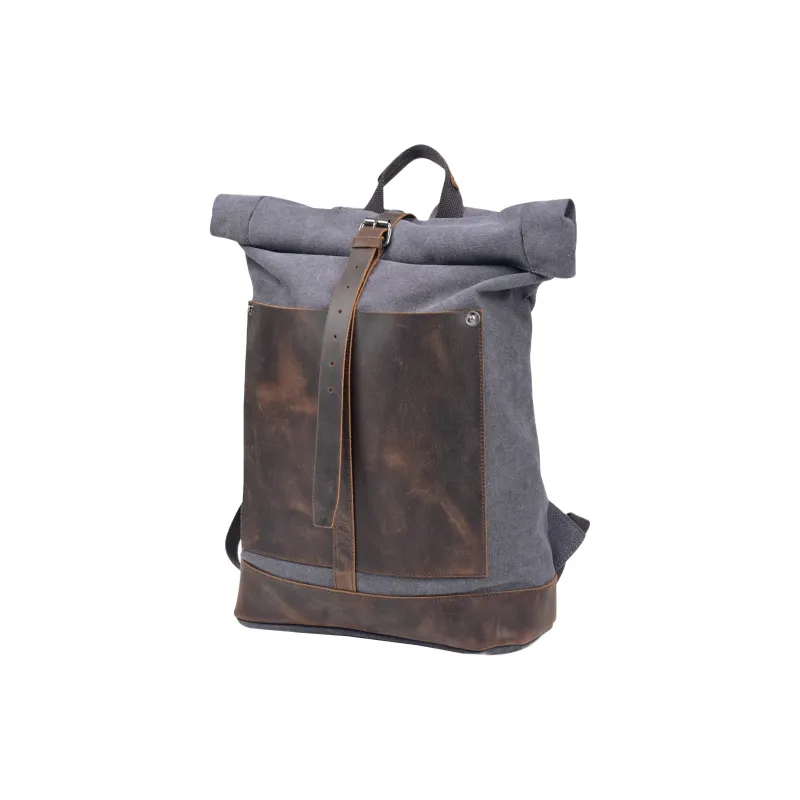 Slazenger Canvas With Top Grain Cow Leather Backpack Large Size Unisex Coffee/Dark Gray/Military Green-5