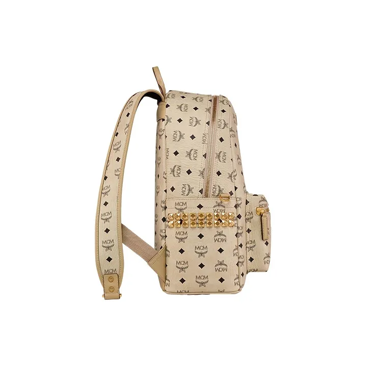 MCM Canvas Backpack Medium Size Unisex Beige-1