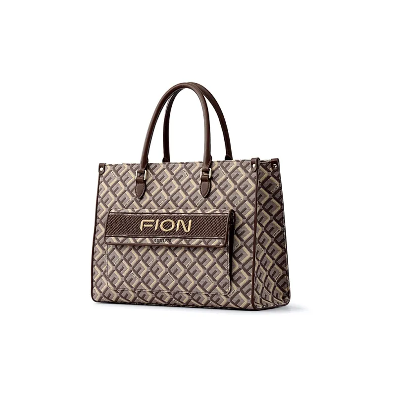 FION Fabric Micro Embroidery Tote One Shoulder Handbag Tubas Women's Multicolor-1