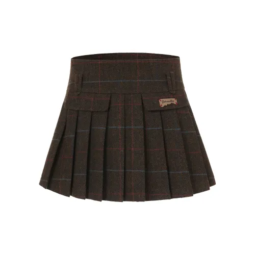 BETWEENAND Casual Short Skirts Women's Brown Plaid