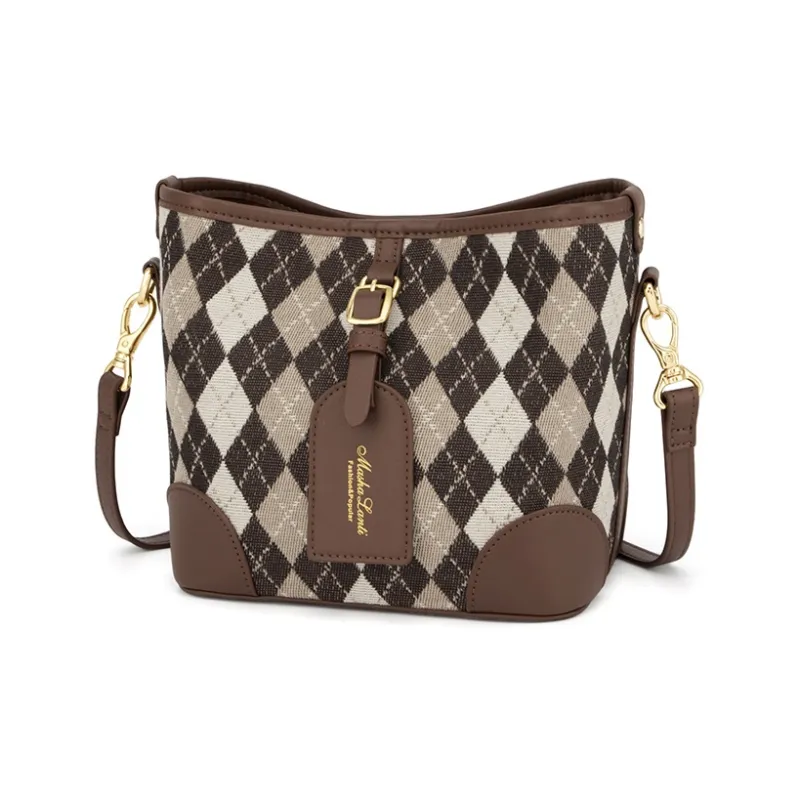 MashaLanti Canvas With Synthetic Leather Bucket Bag Canvas Bag Crossbody Bag Small Size Women's Coffee-1