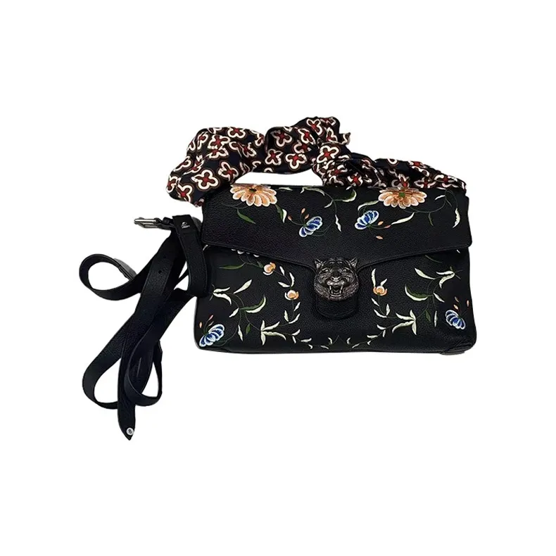 GUCCI Dionysus Leather Flap Messenger Bag Shoulder Bag Crossbody Bag Large Size Women's Black-8