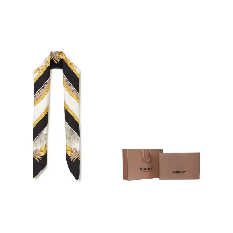 Burberry Silk Scarves Women's Beige/Yellow/Black-3